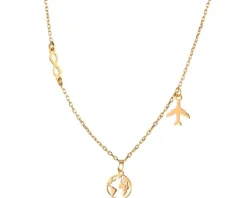 Naszyjnik srebrny - kula ziemska, samolot, nieskończoność