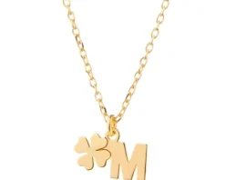 Naszyjnik srebrny - litera M, koniczyna