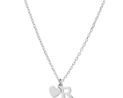 Naszyjnik srebrny - litera R, serce