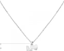 Naszyjnik srebrny - litera M, serce