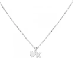 Naszyjnik srebrny - litera K, serce