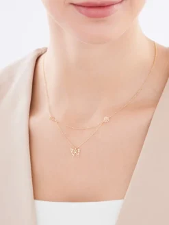 Naszyjnik srebrny - motyl, serca