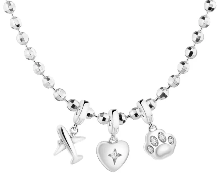 Naszyjnik srebrny new charms - zestaw - samolot, serce, łapka