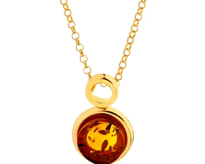 Naszyjnik srebrny z bursztynem - koła