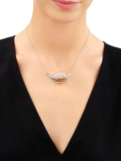 Naszyjnik srebrny z bursztynem - liść