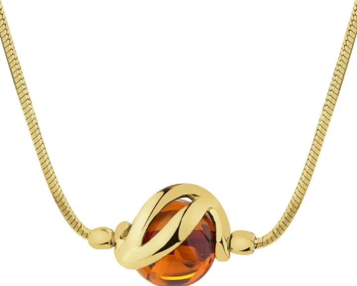 Naszyjnik srebrny z bursztynem - kulka