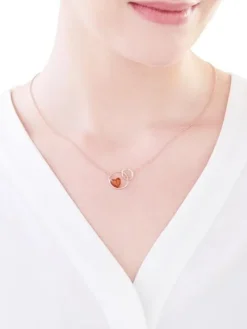 Naszyjnik srebrny z bursztynem - serce, kółka