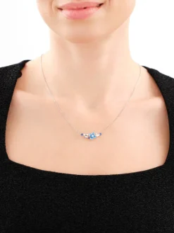 Naszyjnik srebrny  z cyrkoniami i emalią - kwiaty, motyl, ptak