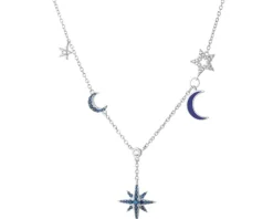 Naszyjnik srebrny z cyrkoniami i emalią - Księżyce, gwiazdy