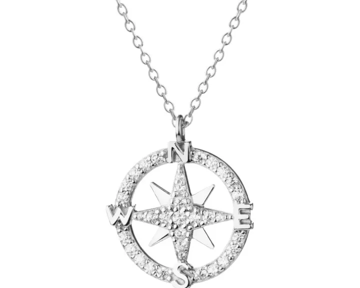 Naszyjnik srebrny z cyrkoniami - kompas