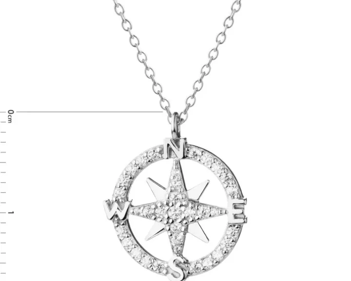 Naszyjnik srebrny z cyrkoniami - kompas
