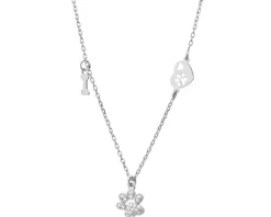 Naszyjnik srebrny z cyrkoniami - łapka, kość, serce