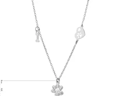 Naszyjnik srebrny z cyrkoniami - łapka, kość, serce