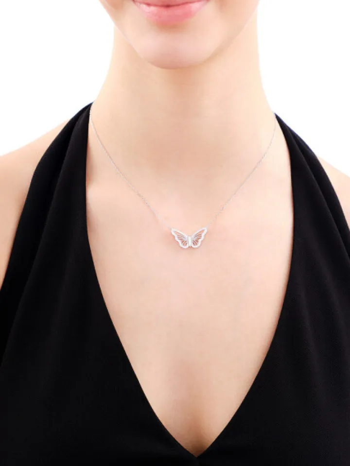 Naszyjnik srebrny z cyrkoniami - motyl