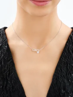 Naszyjnik srebrny z cyrkoniami - nieskończoność, serce