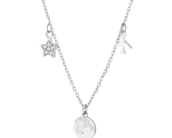 Naszyjnik srebrny z cyrkoniami - kula ziemska, samolot, gwiazda