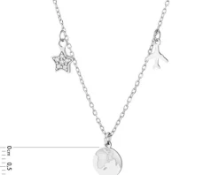 Naszyjnik srebrny z cyrkoniami - kula ziemska, samolot, gwiazda