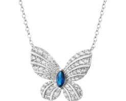 Naszyjnik srebrny z cyrkoniami i szlifowanym szkłem - motyl