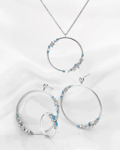 Naszyjnik srebrny z cyrkoniami - gwiazdy, koło