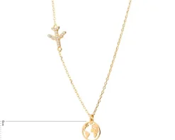 Naszyjnik srebrny z cyrkoniami - samolot, kula ziemska