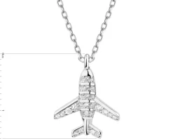 Naszyjnik srebrny z cyrkoniami - samolot