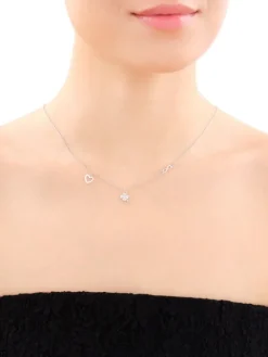 Naszyjnik srebrny z cyrkoniami - koniczyna, nieskończoność, serce