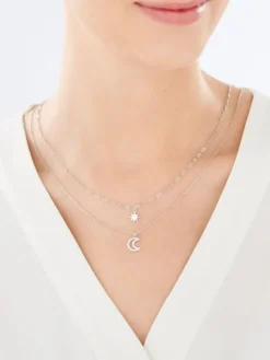 Naszyjnik srebrny z cyrkoniami - Księżyc, gwiazda