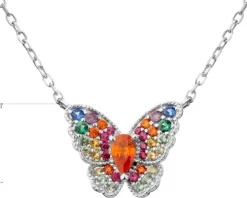Naszyjnik srebrny z cyrkoniami i szlifowanym szkłem - motyl