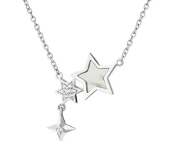 Naszyjnik srebrny z cyrkoniami i masą perłową - gwiazdy