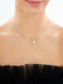 Naszyjnik srebrny z cyrkoniami i masą perłową - gwiazdy