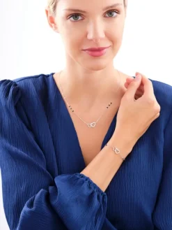 Naszyjnik srebrny z cyrkoniami i  szlifowanym szkłem - serca