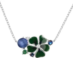 Naszyjnik srebrny z cyrkoniami, szlifowanym szkłem i emalią - kwiat