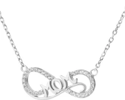 Naszyjnik srebrny z cyrkoniami - mama, nieskończoność