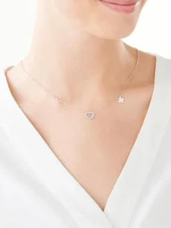 Naszyjnik srebrny z cyrkoniami - serce,nieskończoność, koniczyna