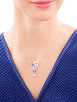 Naszyjnik srebrny z cyrkoniami - kwiaty