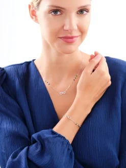 Naszyjnik srebrny z cyrkoniami i szlifowanym szkłem - nieskończoność