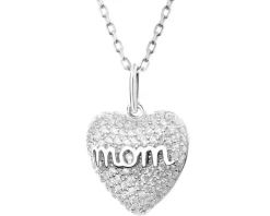 Naszyjnik srebrny z cyrkoniami - mama, serce