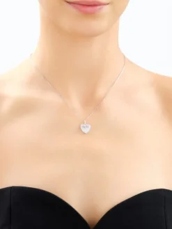 Naszyjnik srebrny z cyrkoniami - mama, serce