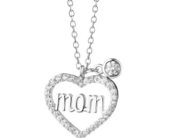 Naszyjnik srebrny z cyrkoniami - mama, serce