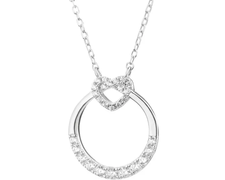 Naszyjnik srebrny z cyrkoniami - koło, serce