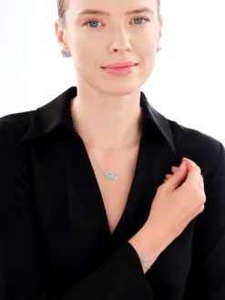 Naszyjnik srebrny z cyrkoniami i emalią - motyle