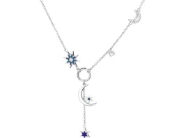 Naszyjnik srebrny z cyrkoniami i emalią - Księżyc, gwiazdy