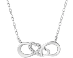 Naszyjnik srebrny z cyrkoniami - nieskończoność, serca
