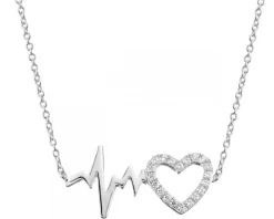 Naszyjnik srebrny z cyrkoniami - EKG serca, serce