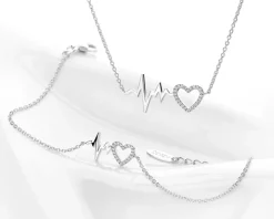 Naszyjnik srebrny z cyrkoniami - EKG serca, serce
