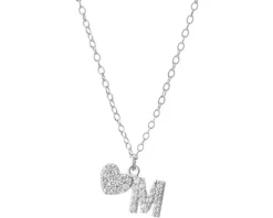 Naszyjnik srebrny z cyrkoniami - litera M, serce