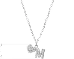 Naszyjnik srebrny z cyrkoniami - litera M, serce