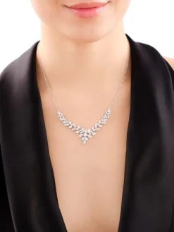 Naszyjnik srebrny z cyrkoniami - liście