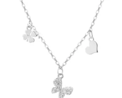 Naszyjnik srebrny z cyrkoniami - motyl, serce, koniczyna