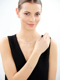 Naszyjnik srebrny z cyrkoniami - motyle, miłorzęby